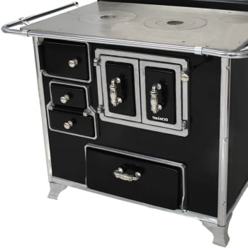 Fogão a Lenha Venancio Tradicional Preto Gabinete Nº02 Lado Direito Porta Dupla Com Tampa FLX2GCX