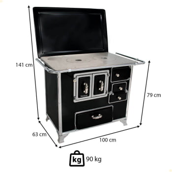 Fogão a Lenha Venâncio Tradicional Preto Gabinete Nº02 Lado Esquerdo Porta Dupla Com Tampa FLX2GCX