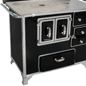 Fogão a Lenha Venâncio Tradicional Preto Gabinete Nº02 Lado Esquerdo Porta Dupla Com Tampa FLX2GCX