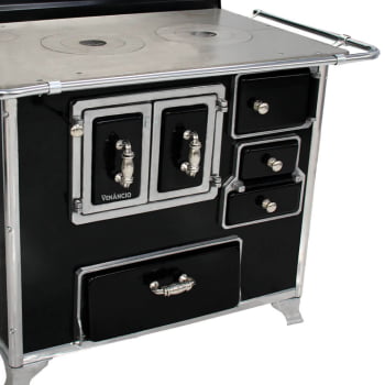 Fogão a Lenha Venâncio Tradicional Preto Gabinete Nº02 Lado Esquerdo Porta Dupla Com Tampa FLX2GCX