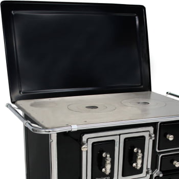 Fogão a Lenha Venâncio Tradicional Preto Gabinete Nº02 Lado Esquerdo Porta Dupla Com Tampa FLX2GCX