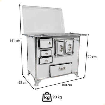 Fogão a Lenha Venâncio Tradicional Branco Gabinete Nº02 Lado Direito Porta Dupla Com Tampa FL2GCX