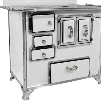 Fogão a Lenha Venâncio Tradicional Branco Gabinete Nº02 Lado Direito Porta Dupla Com Tampa FL2GCX