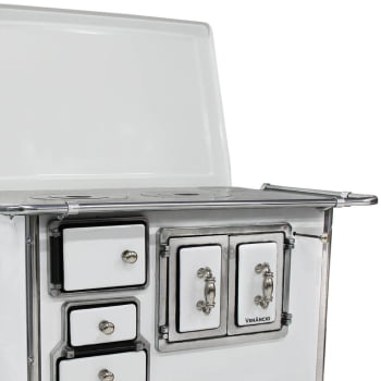 Fogão a Lenha Venâncio Tradicional Branco Gabinete Nº02 Lado Direito Porta Dupla Com Tampa FL2GCX