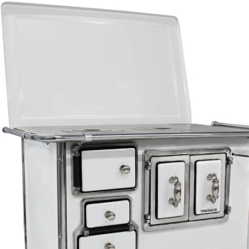 Fogão a Lenha Venâncio Tradicional Branco Gabinete Nº02 Lado Direito Porta Dupla Com Tampa FL2GCX