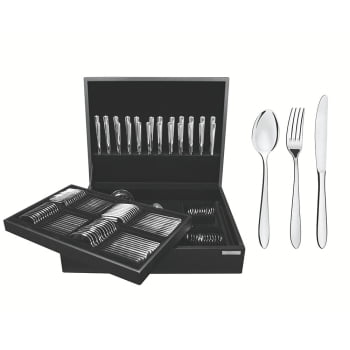 Faqueiro Tramontina Satri em Aço Inox com Estojo de Madeira 101 Peças 66982214 Faqueiro Tramontina Satri em Aço Inox com Estojo de Madeira 101 Peças 66982214