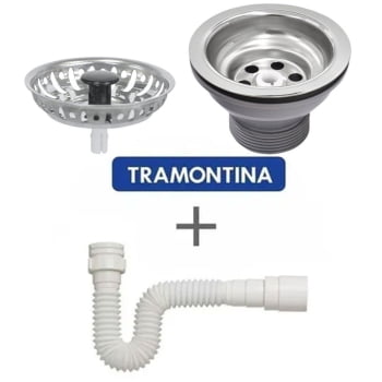 Kit Válvula Tramontina 3 1/2 P/Pias e Cubas 94510012 + Sifão Simples Sanfonado Kit Válvula Tramontina 3 1/2 P/Pias e Cubas 94510012 + Sifão Simples Sanfonado