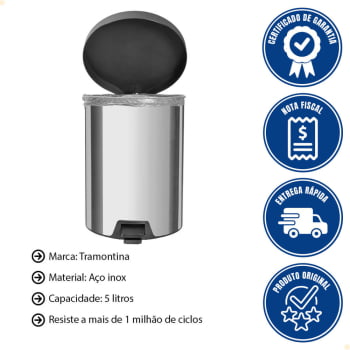 Lixeira com Pedal New Tramontina em aço inox com acabamento polido 5 L 94538705
