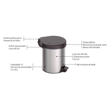 Lixeira com Pedal New Tramontina em aço inox com acabamento polido 5 L 94538705