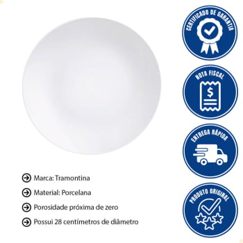 12 Pratos Rasos Tramontina Sophia em Porcelana Branca 28 cm 96010101