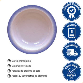 12 Pratos Fundo Tramontina Rústico Com Borda Azul em Porcelana Decorada 22 cm 96880002