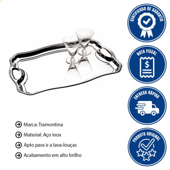 Bandeja Servir Retangular Classic Tramontina Aço Inox 34 x 24 cm com Alças 61440350