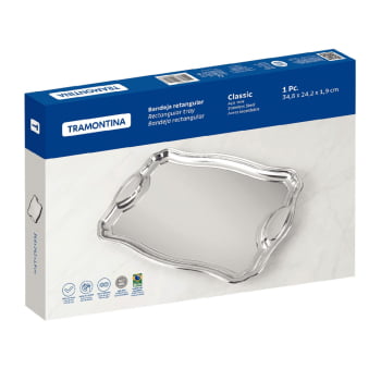 Bandeja Servir Retangular Classic Tramontina Aço Inox 34 x 24 cm com Alças 61440350