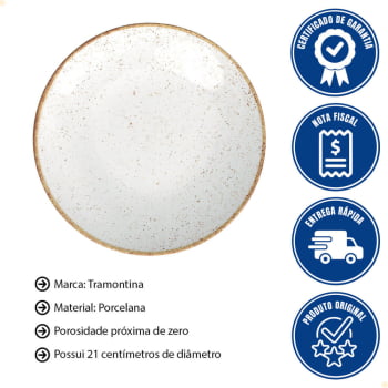 12 Pratos Sobremesa Tramontina Rústico Marrom em Porcelana Decorada 21 cm 96980010