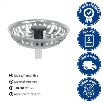 Tampa de Válvula Tramontina 3 1/2" em Aço Inox Polido e Polipropileno Pias Cubas/Tanques 94510025