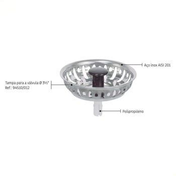 Tampa de Válvula Tramontina 3 1/2" em Aço Inox Polido e Polipropileno Pias Cubas/Tanques 94510025