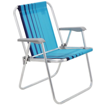 Cadeira de Praia Tramontina Samoa Alta em Alumínio com Assento Azul Cristal e Azul Marinho 92900002 Cadeira de Praia Tramontina Samoa Alta em Alumínio com Assento Azul Cristal e Azul Marinho 92900002