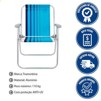 Cadeira de Praia Tramontina Samoa Alta em Alumínio com Assento Azul Cristal e Azul Marinho 92900002