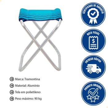 Banqueta de Praia Tramontina Fiji em Alumínio com Assento Azul Cristal e Azul Escuro 92900302
