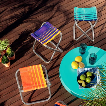 Banqueta de Praia Tramontina Fiji em Alumínio com Assento Azul Cristal e Azul Escuro 92900302