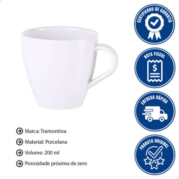 12 Xícaras Cappuccino Tramontina Paola em Porcelana Branca 200 ml 96600125