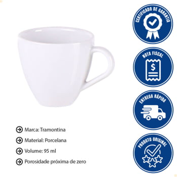 12 Xícaras Expresso Tramontina Paola em Porcelana Branca 95 ml 96600126
