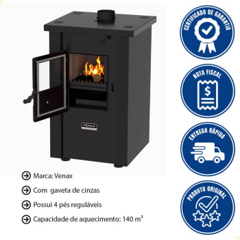 Calefator A Lenha Venax Vulcano Dupla Combustão Preto Fosco 24505