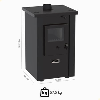 Calefator A Lenha Venax Vulcano Dupla Combustão Preto Fosco 24505