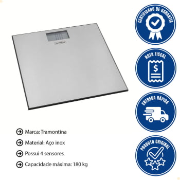 Balança Digital Corporal para Banheiro Tramontina Adatto em Aço Inox Capacidade até 180 kg 61101220