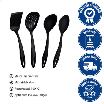 Jogo de Utensílios Tramontina Ability Em Nylon Preto Resistente 4 Peças 25199001