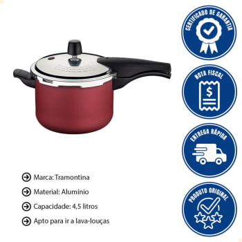 Panela de Pressão Tramontina Vancouver Alumínio Rev. Antiaderente Vermelho 20 cm 4,5 L 20582720