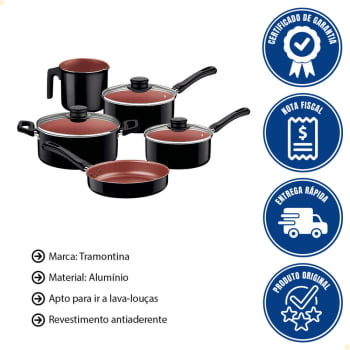 Jogo de Panelas Tramontina Caribe com Antiaderente Interno Starflon Max 05 Peças Preto 20297008