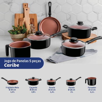 Jogo de Panelas Tramontina Caribe com Antiaderente Interno Starflon Max 05 Peças Preto 20297008
