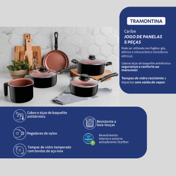 Jogo de Panelas Tramontina Caribe com Antiaderente Interno Starflon Max 05 Peças Preto 20297008