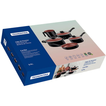 Jogo de Panelas Tramontina Caribe com Antiaderente Interno Starflon Max 05 Peças Preto 20297008