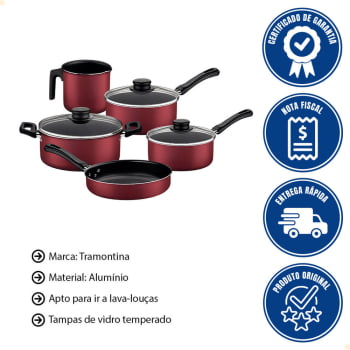 Jogo de Panelas Tramontina Caribe com Antiaderente Starflon Max 05 Peças Vermelho 20297508
