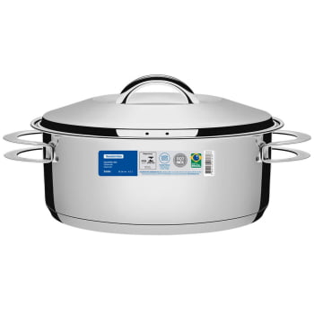 Caçarola Rasa Tramontina Solar em Aço Inox Fundo Triplo com Tampa e Alças 24 cm 4,7 L 62503241