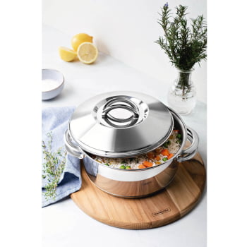 Caçarola Rasa Tramontina Solar em Aço Inox Fundo Triplo com Tampa e Alças 24 cm 4,7 L 62503241