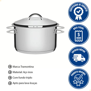 Caçarola Funda Tramontina Solar em Aço Inox Fundo Triplo com Tampa e Alças 16 cm 1,8 L 62504161