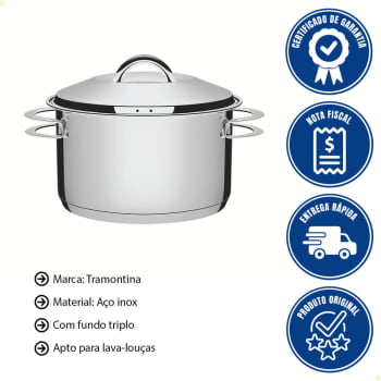Caçarola Funda Tramontina Solar em Aço Inox Fundo Triplo com Tampa e Alças 20 cm 3,6 L 62504201