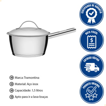 Panela Tramontina Allegra em Aço Inox com Fundo Triplo 16 cm 1,5 L 62651161