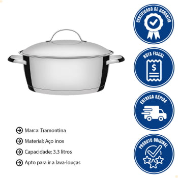 Caçarola Rasa Tramontina Allegra em Aço Inox com Fundo Triplo 22 cm 3,3 L 62653221