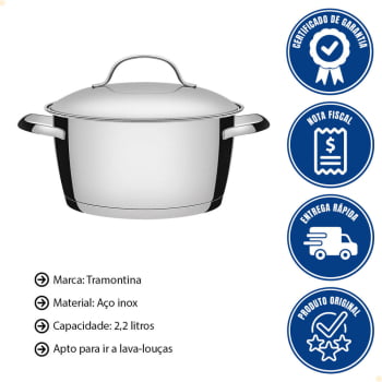 Caçarola Funda Tramontina Allegra em Aço Inox com Fundo Triplo 18 cm 2,2 L 62654181