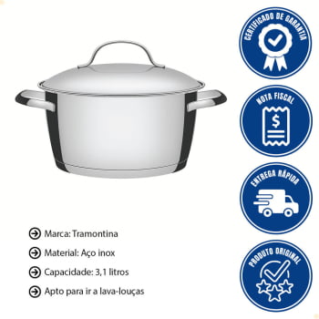 Caçarola Funda Tramontina Allegra em Aço Inox com Fundo Triplo 20 cm 3,1 L 62654201