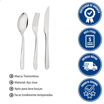 Faqueiro Tramontina Havaí Aço Inox Facas para Churrasco e Acab. Brilho c/ Detalhes 72 Peças 66905150