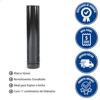 Cano para Chaminé Venax Esmaltado Preto 1/2 Metro 110 Mm 7592