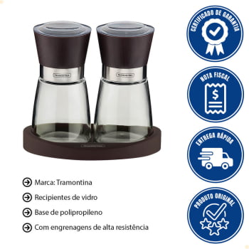 Jogo Moedor de Sal e Pimenta Tramontina em Cerâmica Recipiente de Vidro e Base em Silicone 26499042