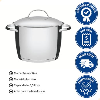Caldeirão Tramontina Allegra em Aço Inox com Fundo Triplo 22 cm 5,5 L - 62655220