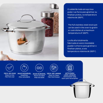 Caldeirão Tramontina Allegra em Aço Inox com Fundo Triplo 22 cm 5,5 L - 62655220