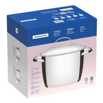 Caldeirão Tramontina Allegra em Aço Inox com Fundo Triplo 22 cm 5,5 L - 62655220
